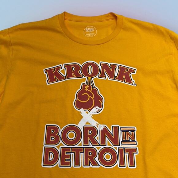 KRONK BORN IN DETROIT Men’s Medium Yellow Tee Shirt - Picture 1 of 2